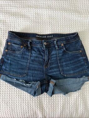 American Eagle Outfitters Dark Indigo Rolled Hem Denim Shorts